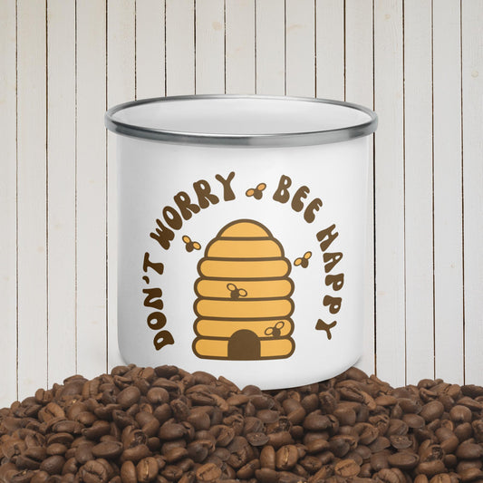 Don't Worry Bee Happy Enamel Mug